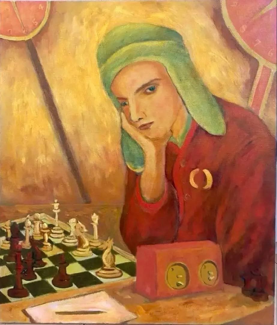 『斜視のチェスプレイヤー』F10 油彩画 人物画