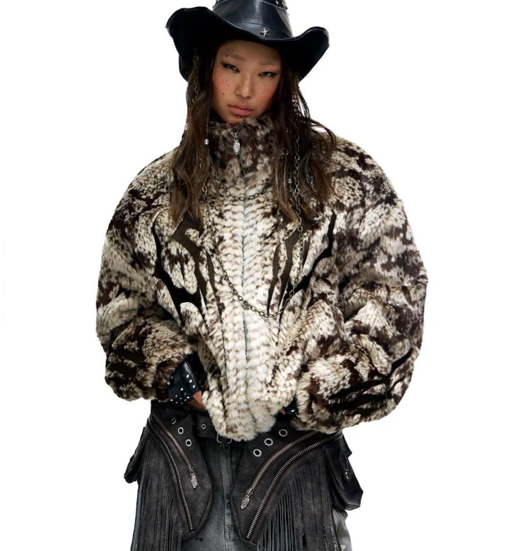 PERSONSOUL ミンク調 トーテム刺繍エコファーコートPlush Coat