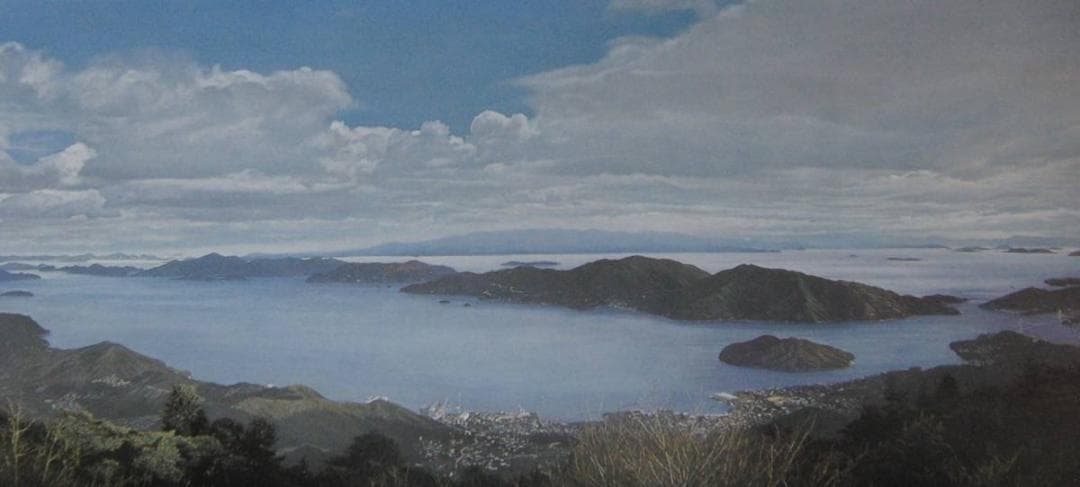 大畑稔浩、【川尻と瀬戸内海】、希少な額装用画集より、新品額装付、状態良好