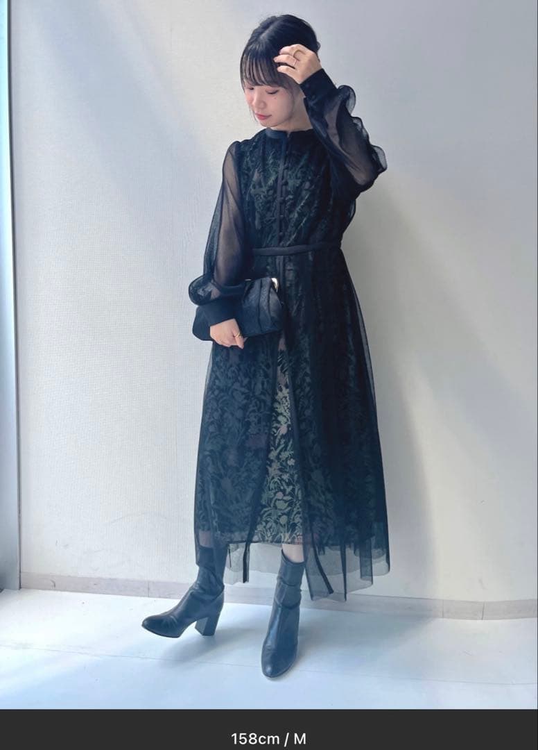 ［Callarus］チュール使い花柄デザインワンピースドレス 3L