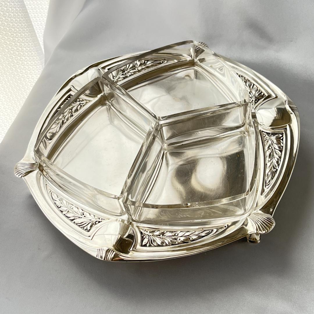 【英国】オードブルプレート【シルバープレート / ガラス】セパレート