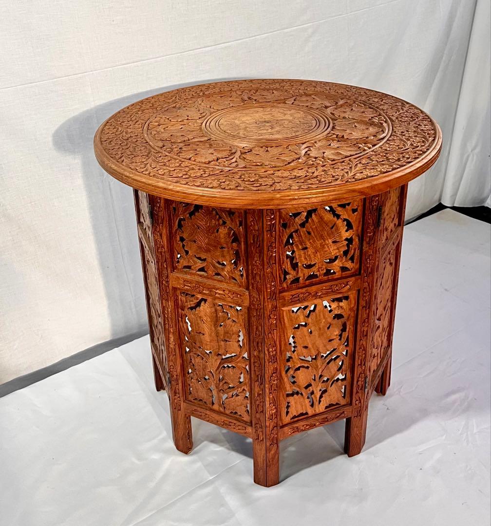 ③ 手彫り 木製 サイドテーブル 花台