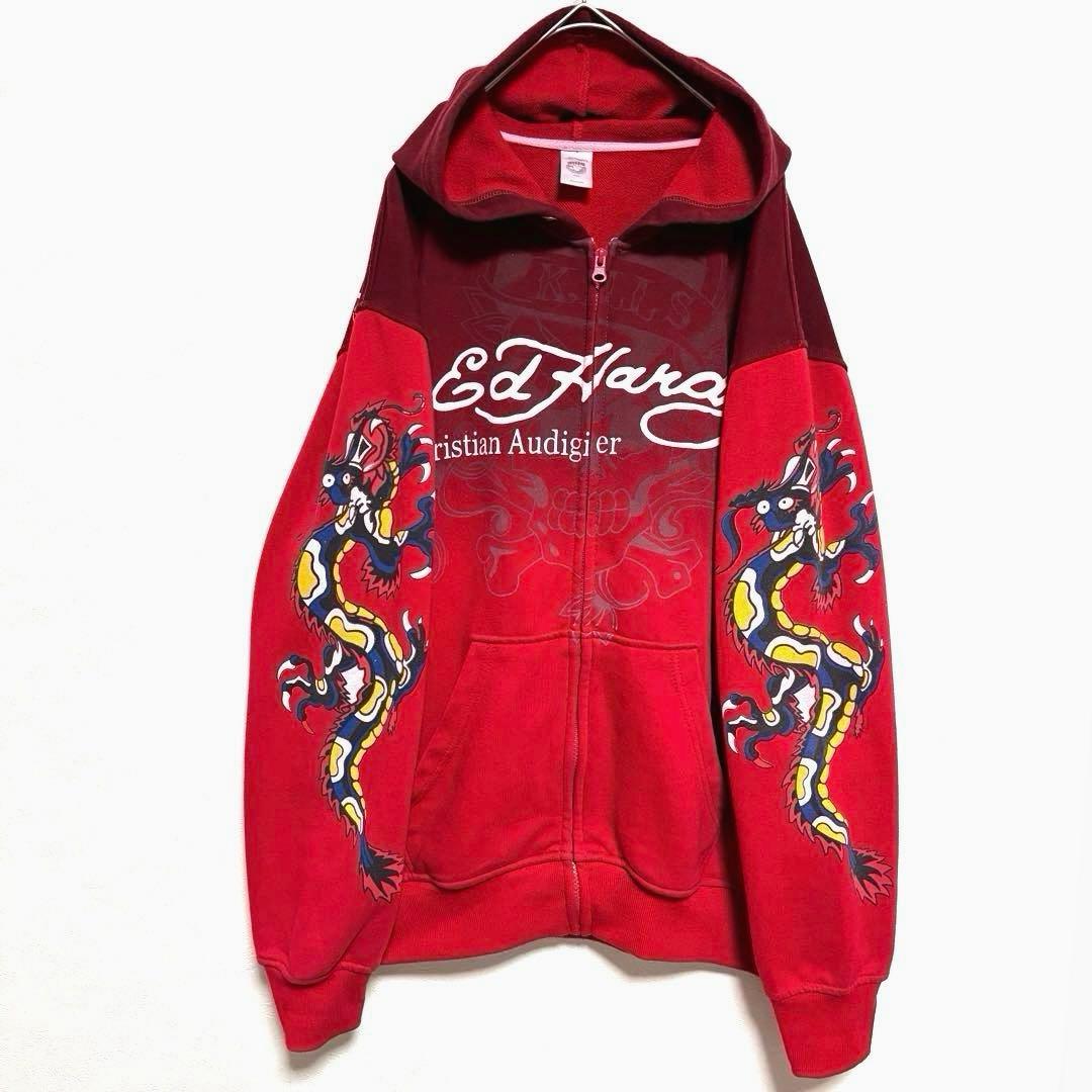 エドハーディー×クリスチャンオードジェ− フルジップパーカー　スカル　ドラゴン