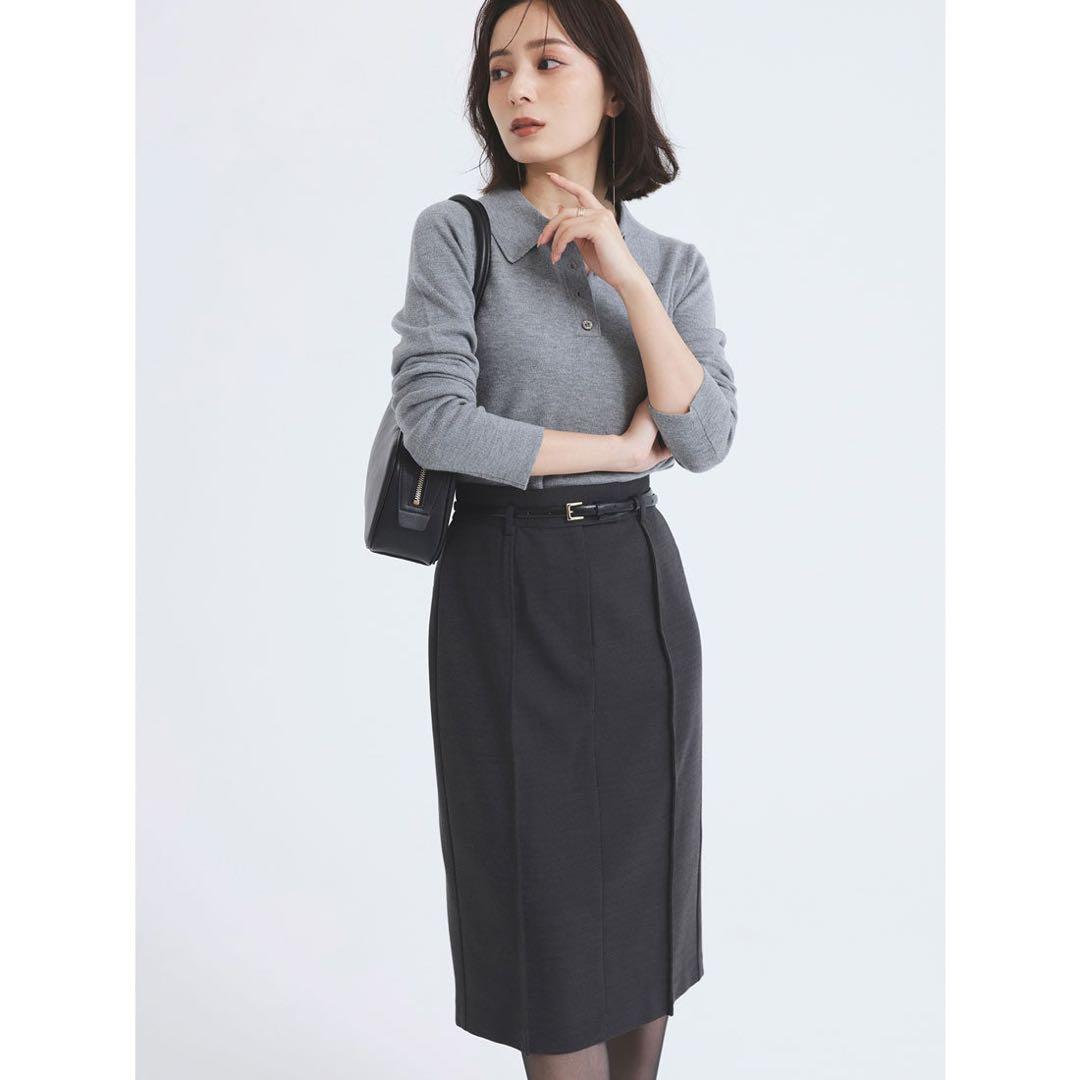 美品 anuansアニュアンス / ピンタックミディタイトスカート S