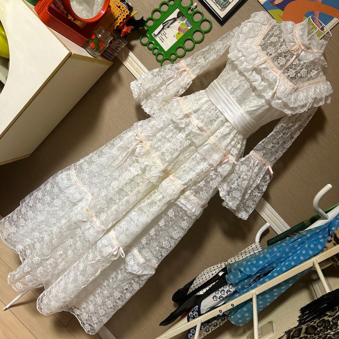 レトロ古着 総レース&リボン⋈ ドレス ヴィンテージ 古着 白