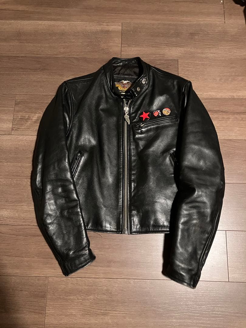 Harley-Davidson ブラックレザーシングルライダースジャケット S