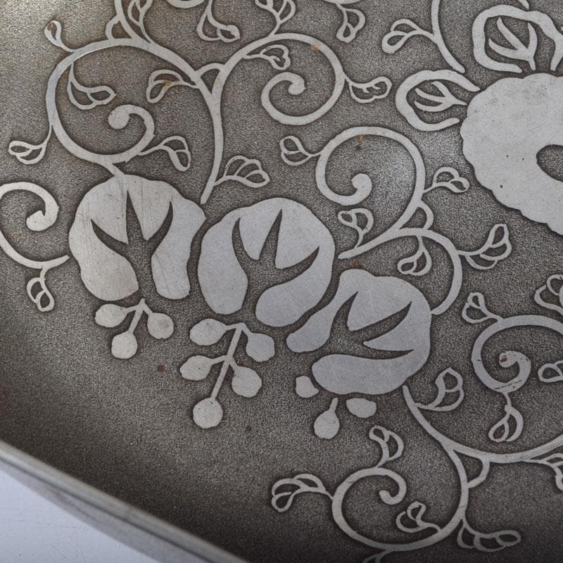 茶道具　古錫　三越製　花草文　菓子器　菓子鉢　時代箱付　V　9135