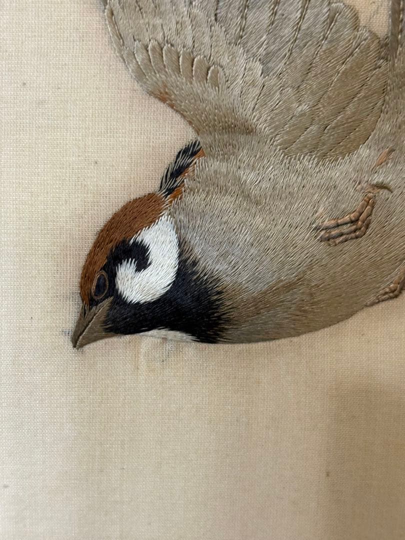 雀　茶道具 掛け軸 掛軸　刺繍　すずめ　鳥　絵画　日本画