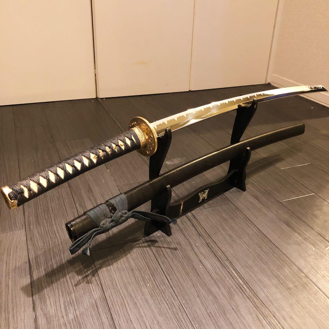 高級模造刀　居合刀　金の鍔　緑拵え