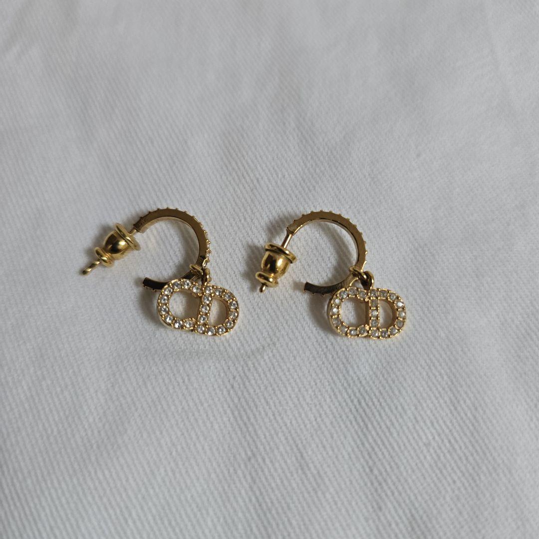ChristianDior　ゴールド フープピアス クリスタル装飾