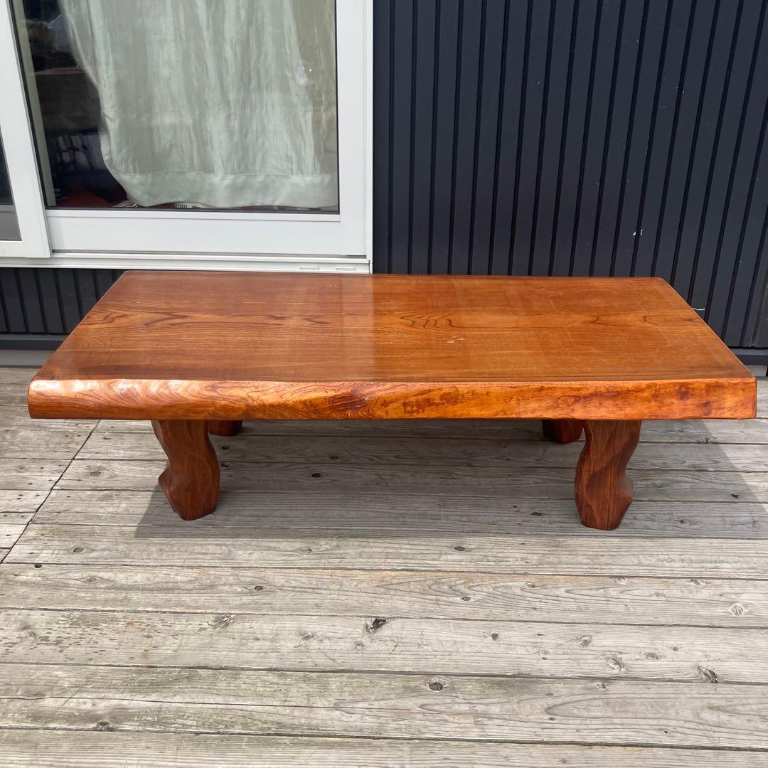 昭和レトロ 木製 天然木 一枚板 脚付き座卓 ちゃぶ台 センターテーブル 古家具