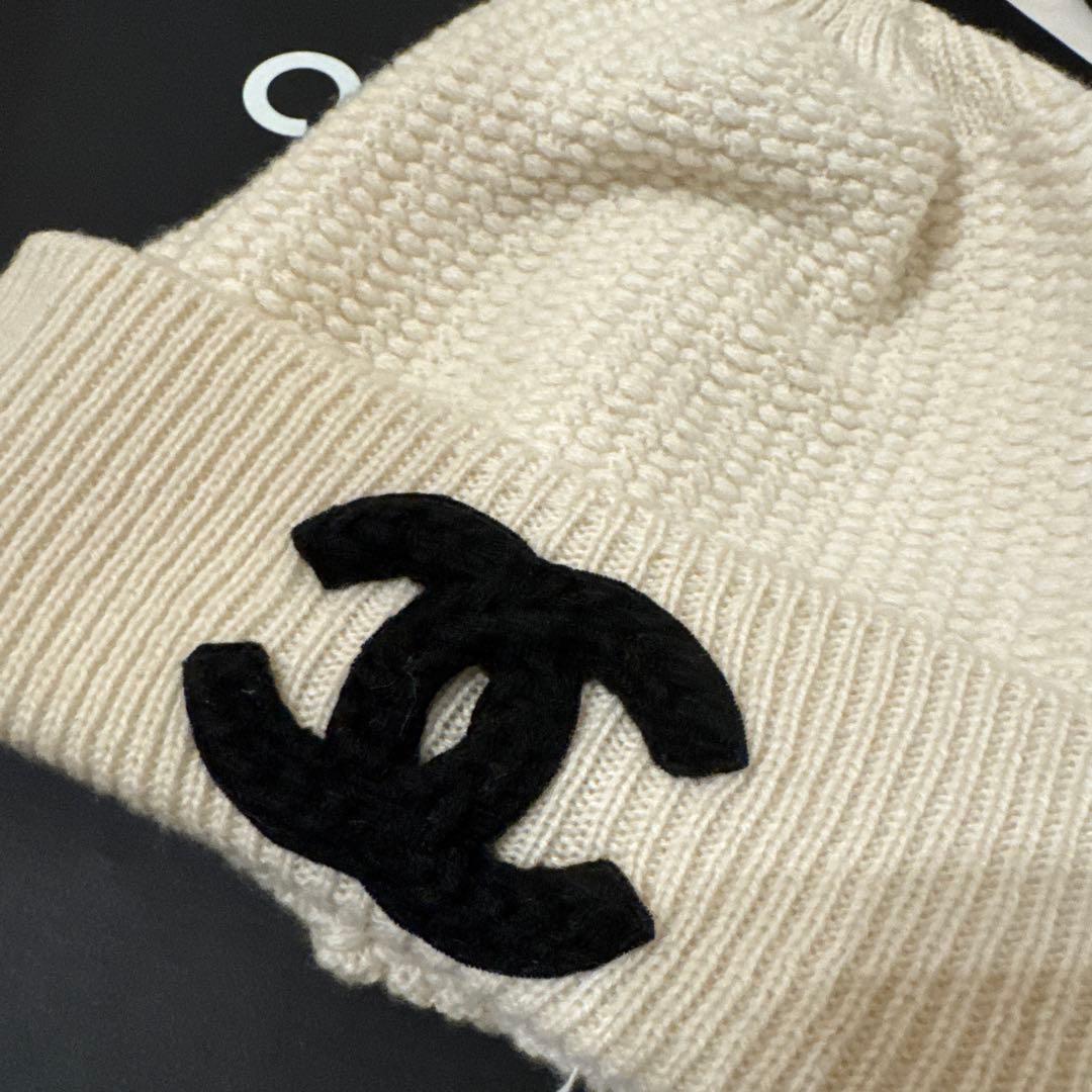新品 タグ付き CHANEL シャネル アイボリー ニット帽 ビーニー 23A