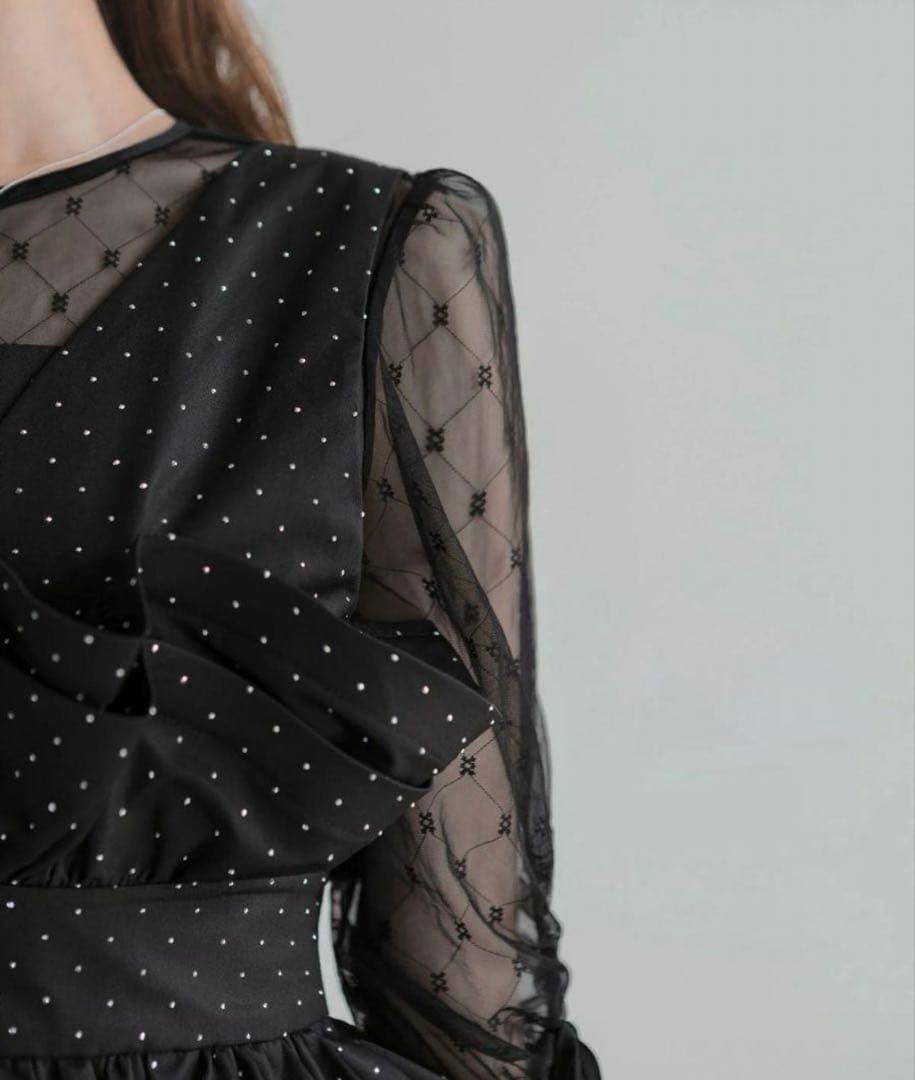 【新品タグ付】レジャ 黒　ドットペプラムチュールドレス　オケージョン　結婚式