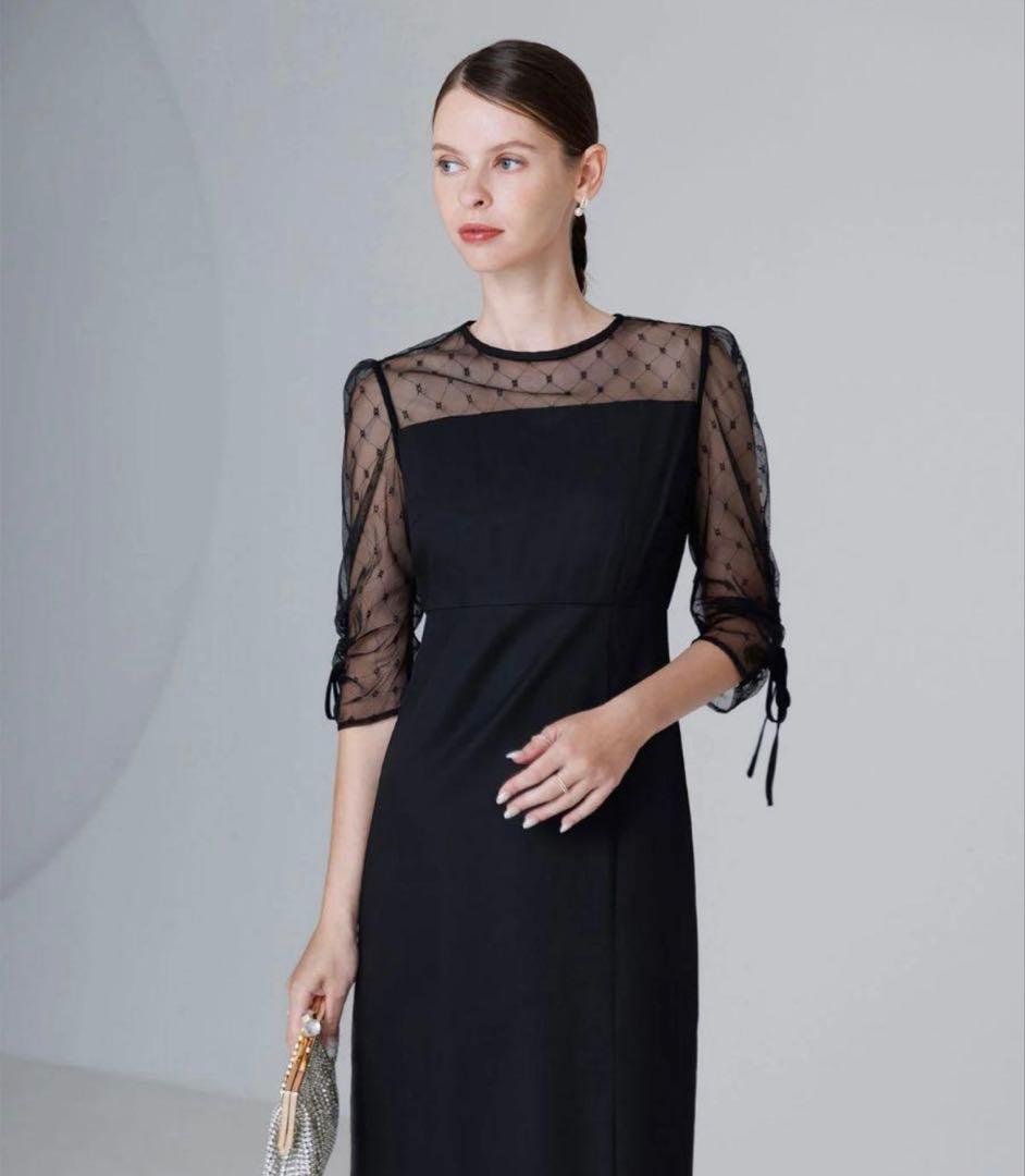 【新品タグ付】レジャ 黒　ドットペプラムチュールドレス　オケージョン　結婚式