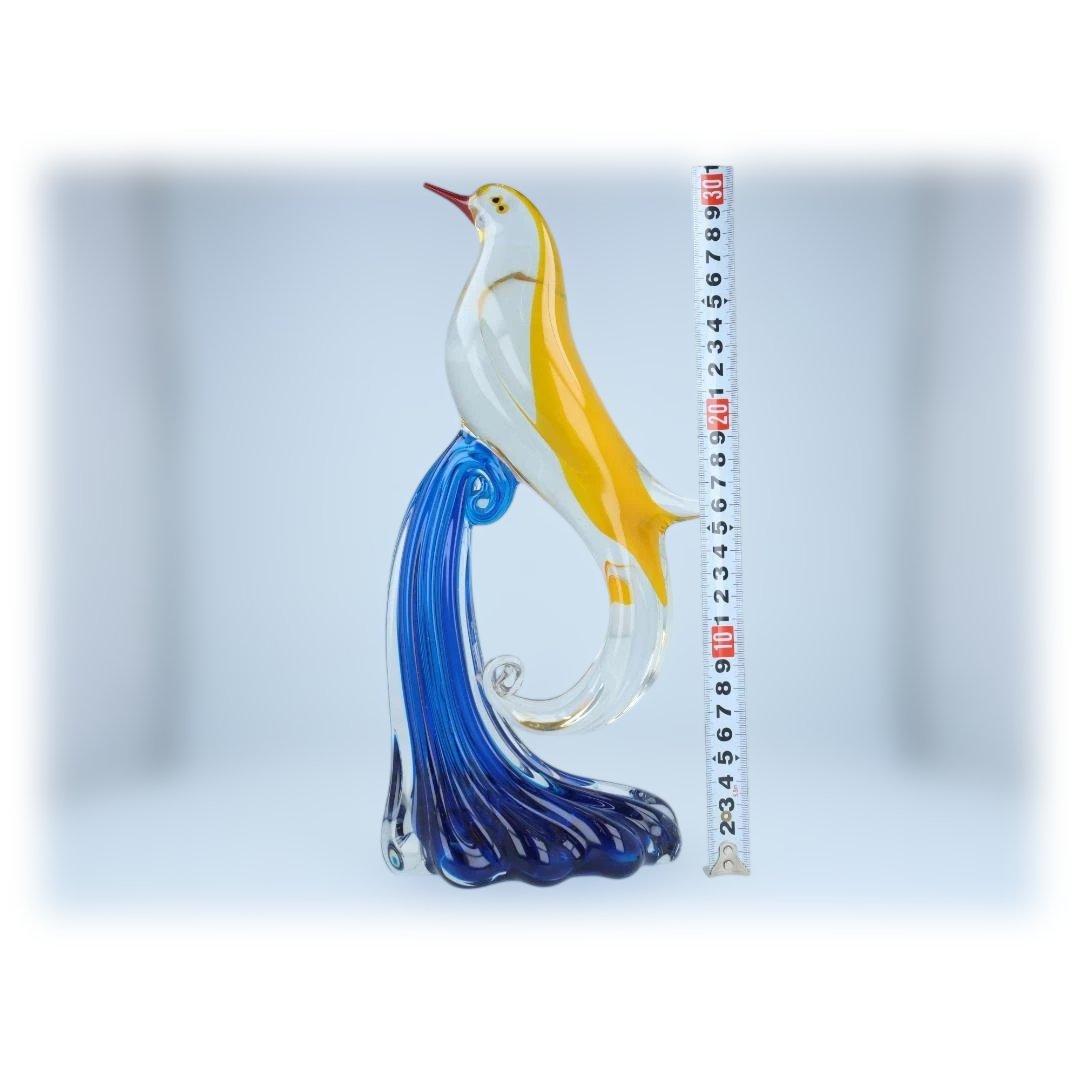 【美品】ガラス製 鳥と波のアートオブジェ 手吹き工芸 インテリア装飾品