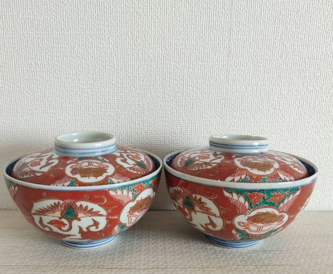 お値下げしました、2個組　古伊万里　色絵　鳳凰　飯茶碗