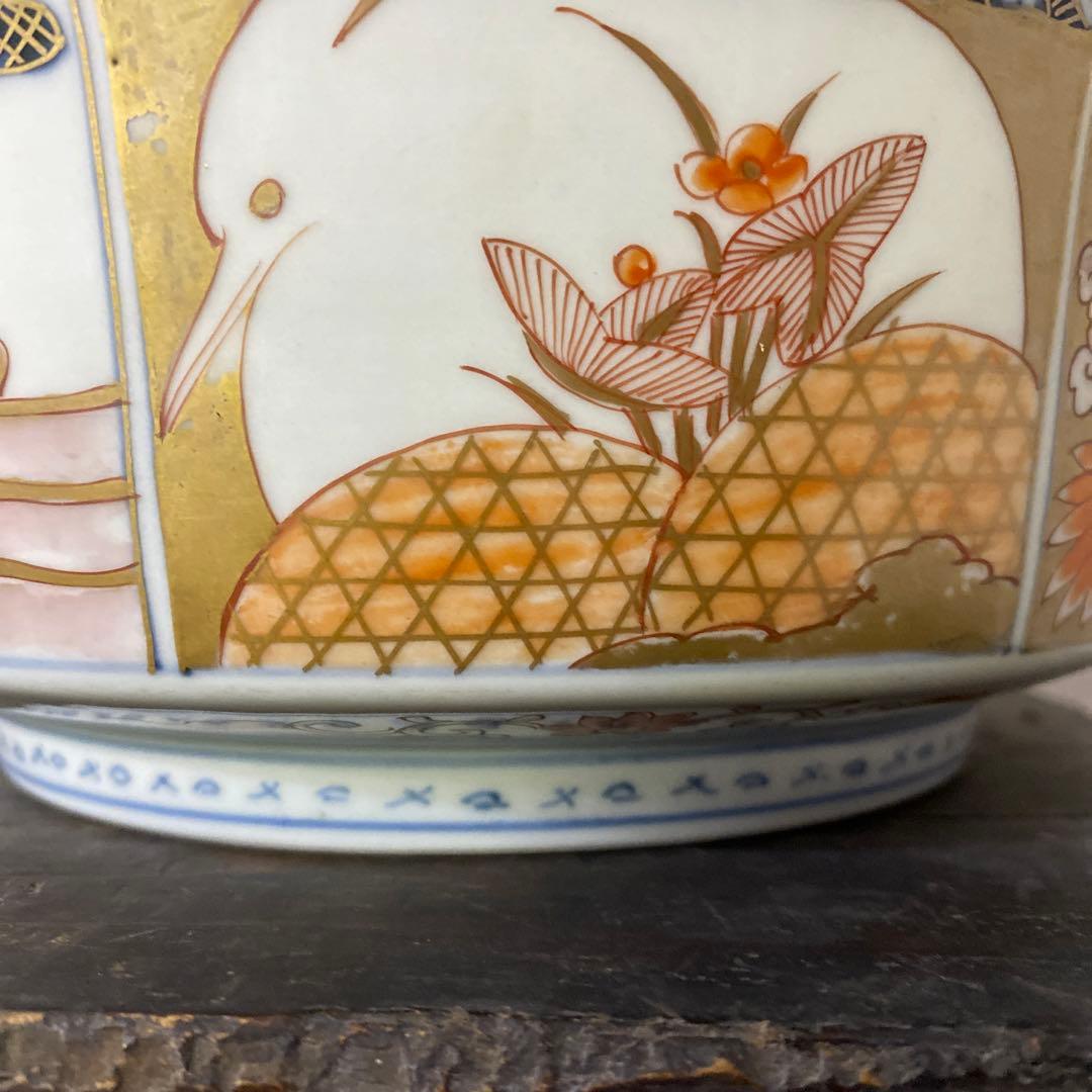 古伊万里　献上手深皿　金蘭手山水窓絵鉢