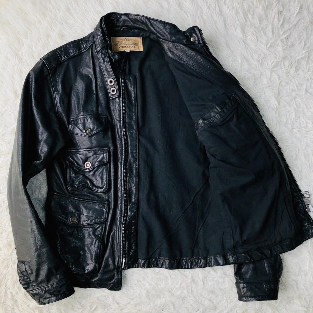 【希少】AVIREX★レザージャケット 羊革 ライダース ブラック M