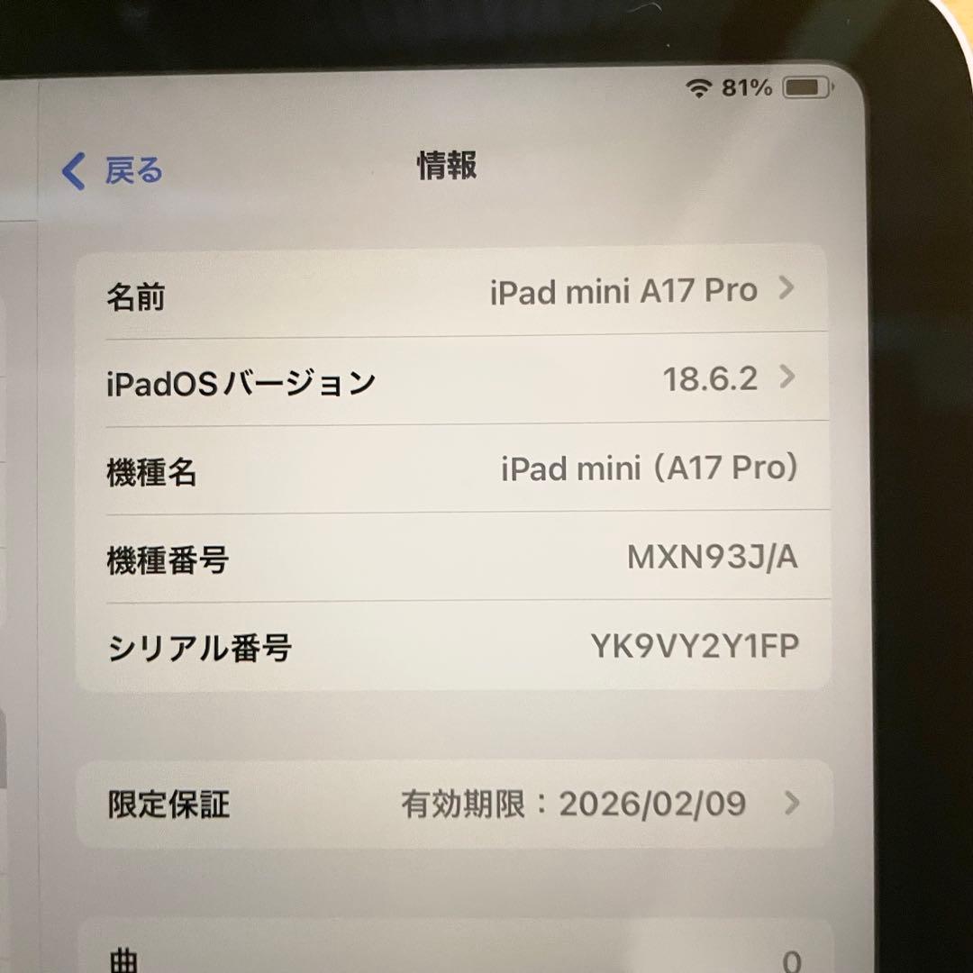 iPad mini A17pro Wi-Fi 第7世代　パープル