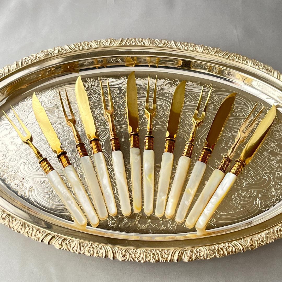 【仏蘭西】【白蝶貝】パストリーセット フォーク / ナイフ 12本