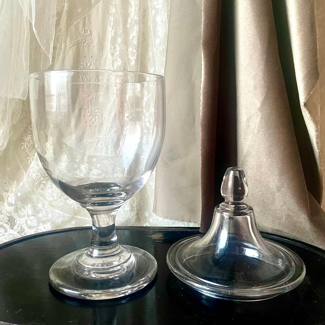 大きな蓋付きガラスボンボニエール　お菓子入れ19世紀店舗什器フランスアンティーク