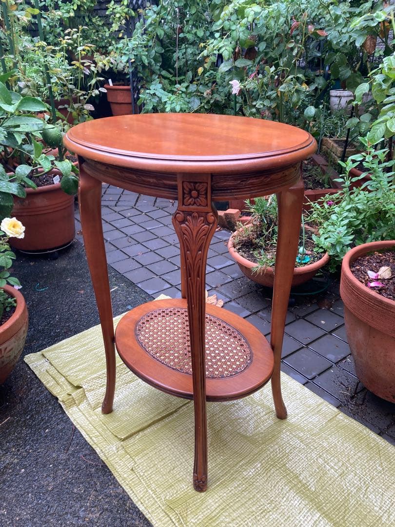 アンティーク家具　イタリア製　花柄象嵌　サイドテーブル　花台　猫脚