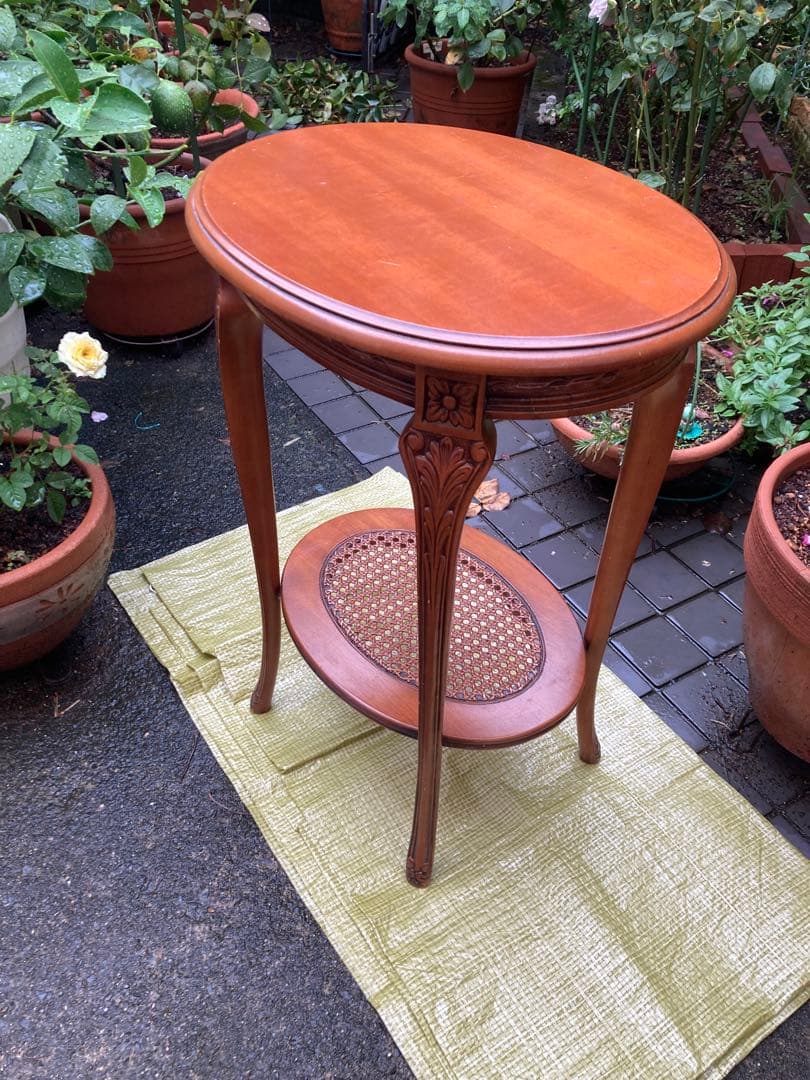 アンティーク家具　イタリア製　花柄象嵌　サイドテーブル　花台　猫脚