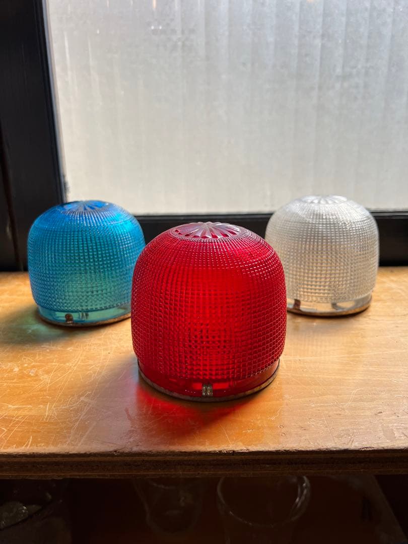 レトロ　ガラス　ハエ取りビン　3色セット　電笠　照明　型ガラス　ホヤ