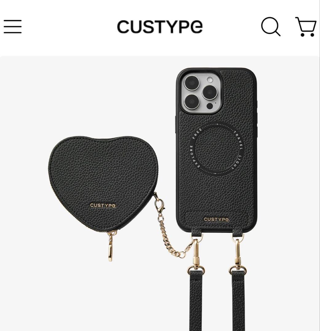 CUSTYPE ブラック iPhone16proケース ハートポーチ付き