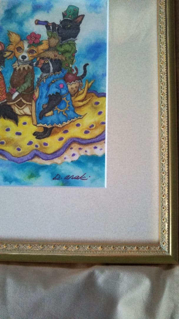 特別価格★【原画】『ウミウシに乗って』（風景画　空の絵　チワワ　黒猫　手描き）