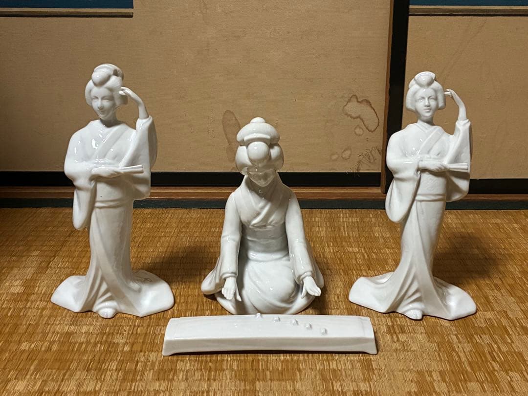 白磁 琴引き 和装 乙女 女人像 揃い 三体まとめて 時代物