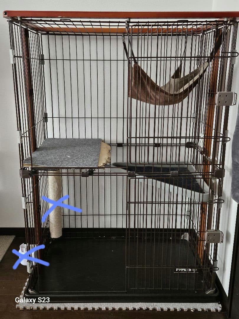 キャットケージ ボンビアルコン ウッドワンサークル2段タイプ　自作ステップ付