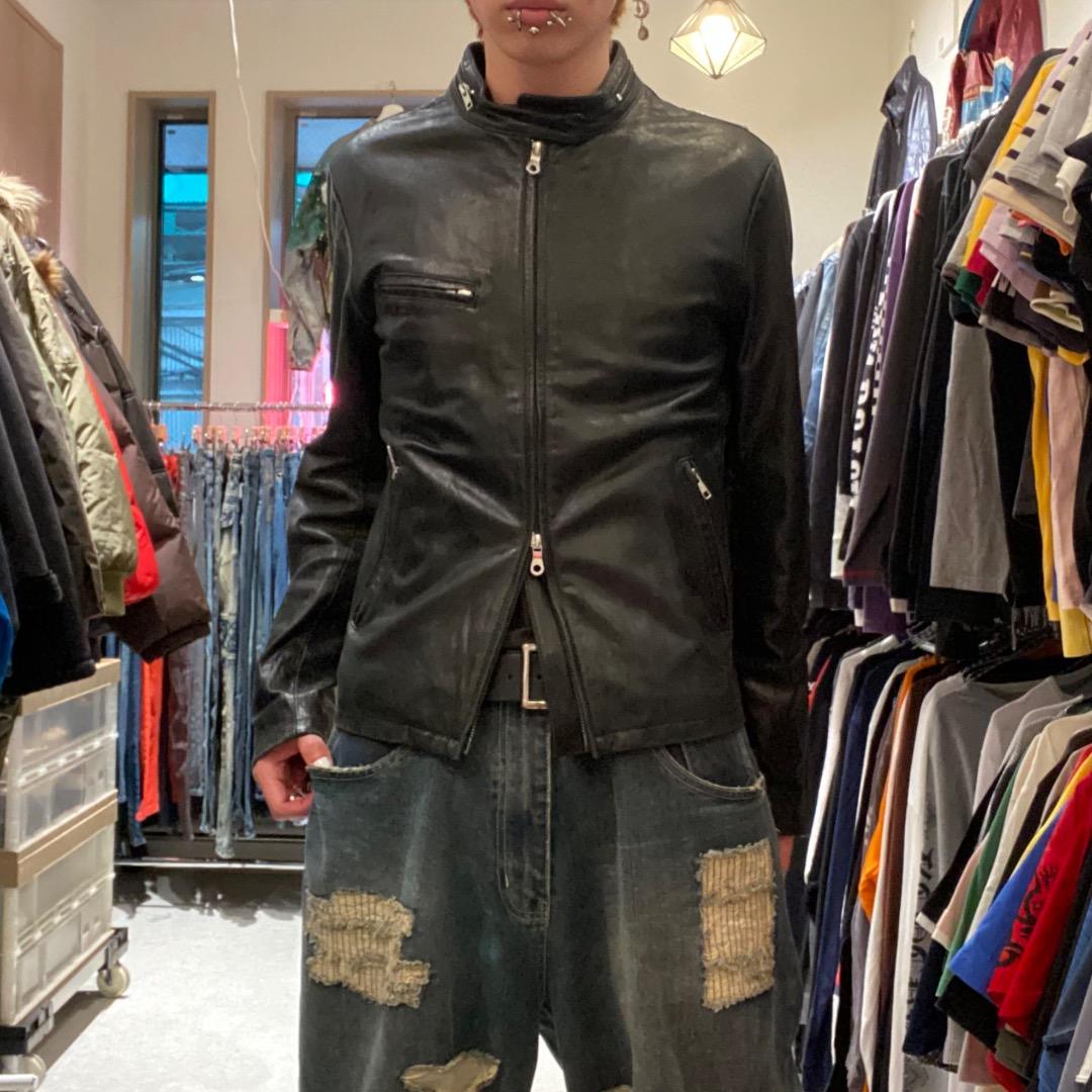 vintage ギミック ダブルジップ 牛革 シングルライダースジャケット 黒