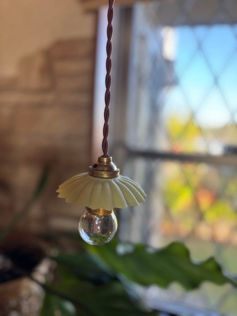 レア！カスタード　サテン　ウランガラス　アトリエランプ　シェード　アンティーク