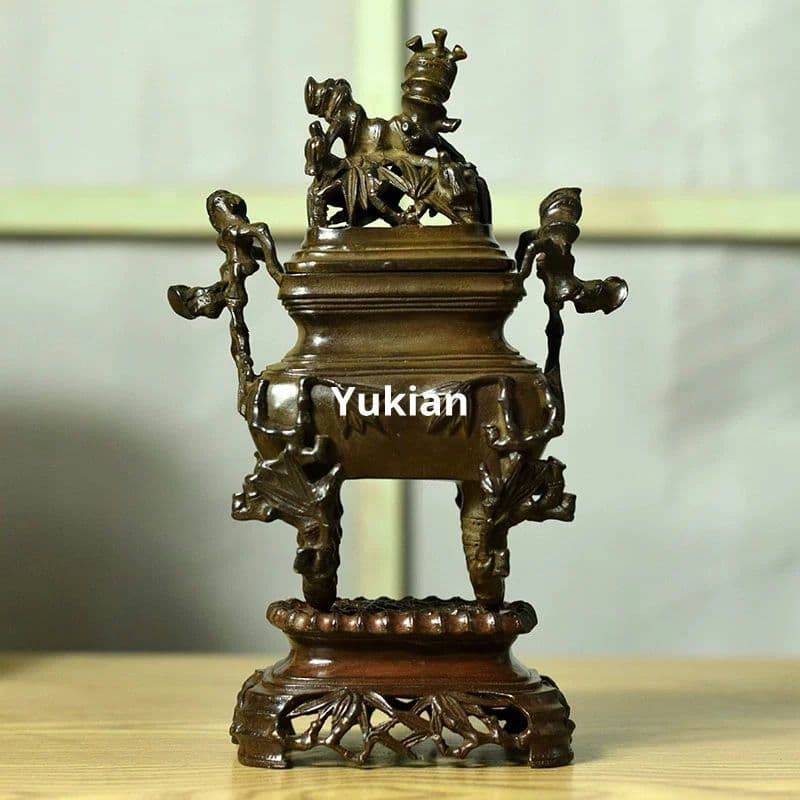 竹節四足二重薫香炉 両耳鼎 薫香炉 茶卓 置物 装飾品 工芸品 美術品