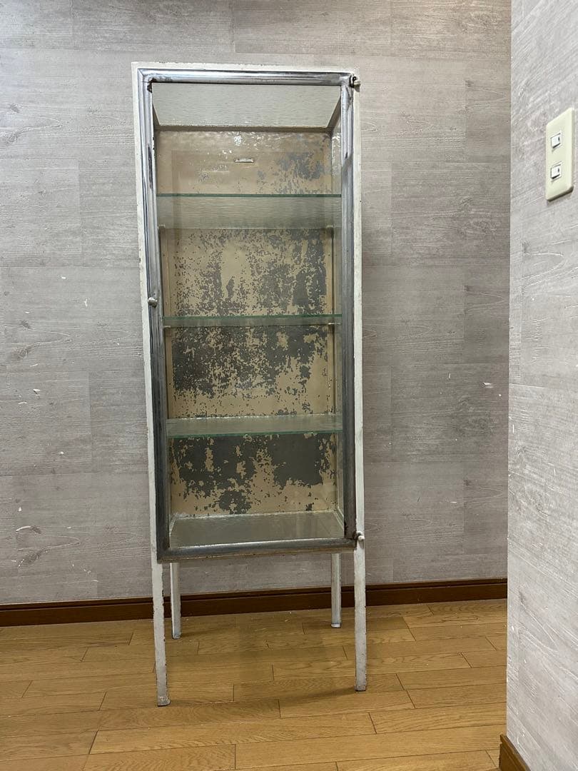 引き取り限定 フランス製 アンティーク ガラスショーケース 4段棚付き