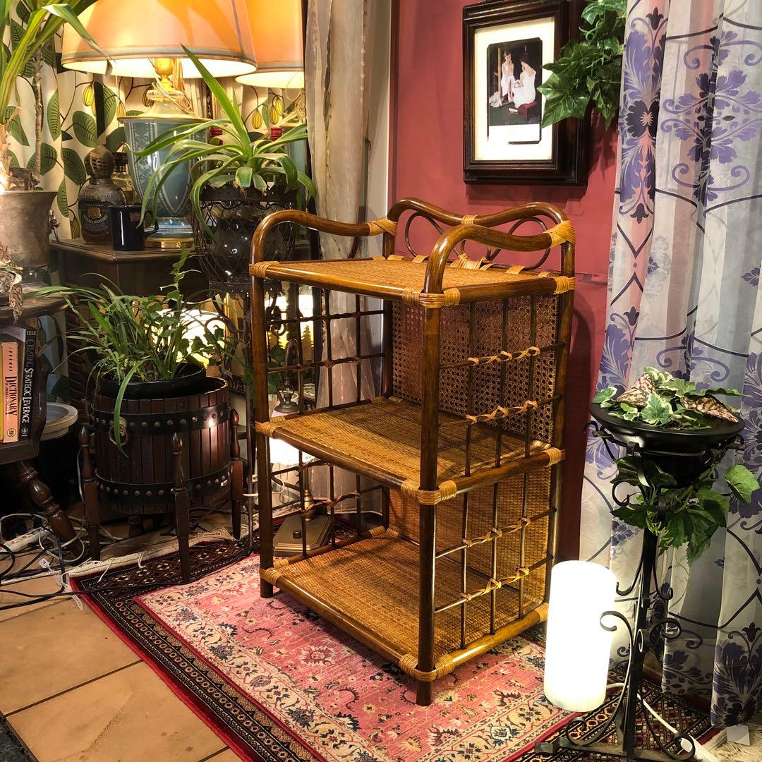 Sale 昭和レトロ　ビンテージ　オールドラタン　オープンシェルフ　三段ラック