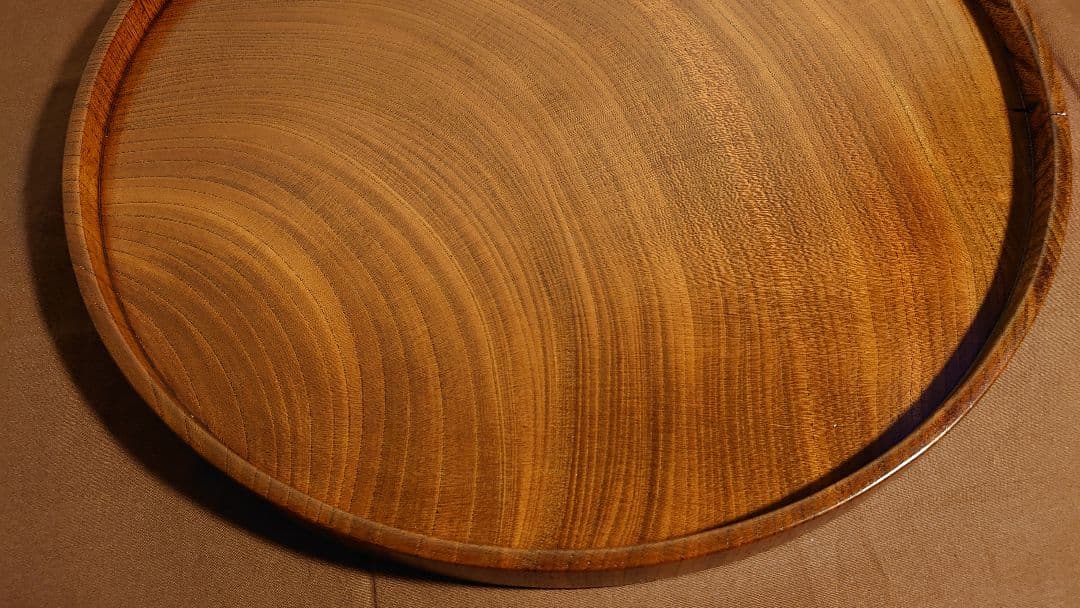 丸盆　山中漆器　欅　欅製　くり抜き　川北造　拭き漆　富貴漆　１客