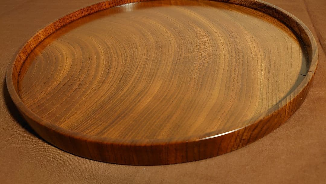 丸盆　山中漆器　欅　欅製　くり抜き　川北造　拭き漆　富貴漆　１客