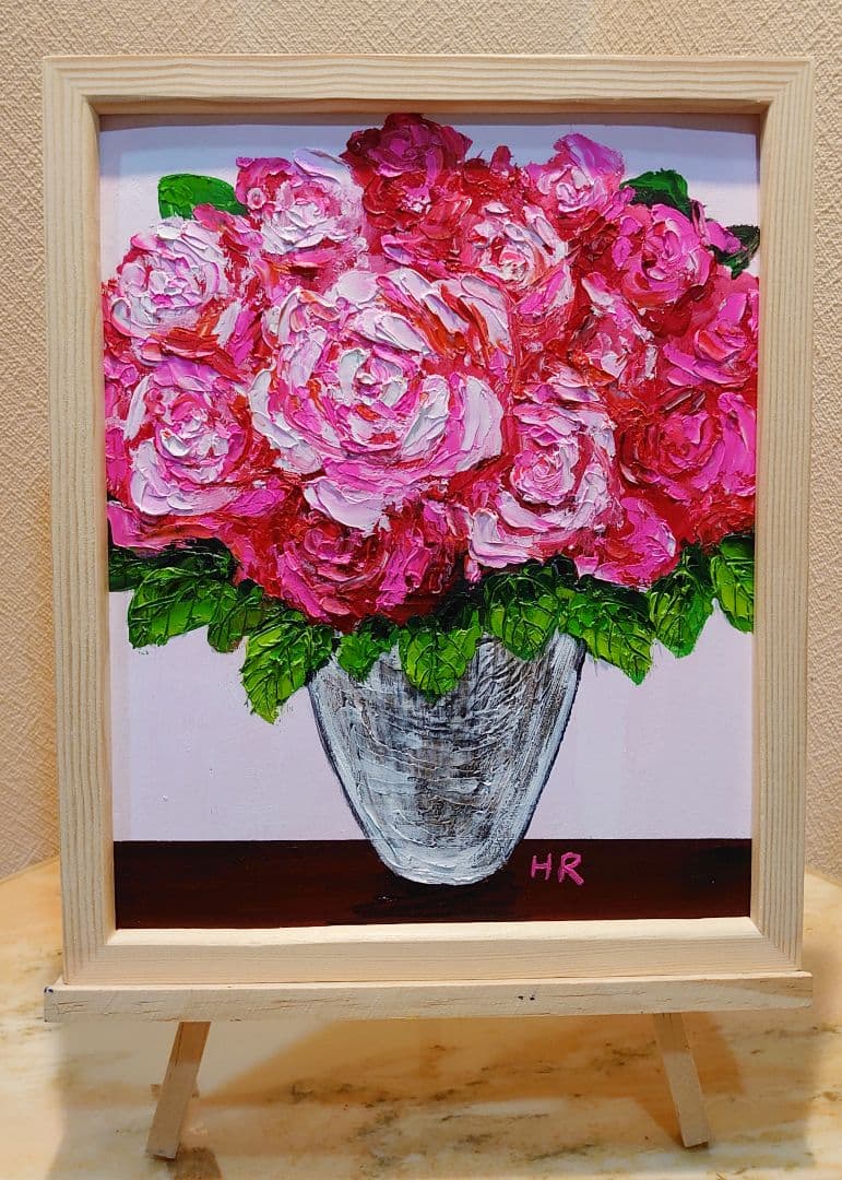 油絵 絵画【ピンク薔薇】【Ａ4】