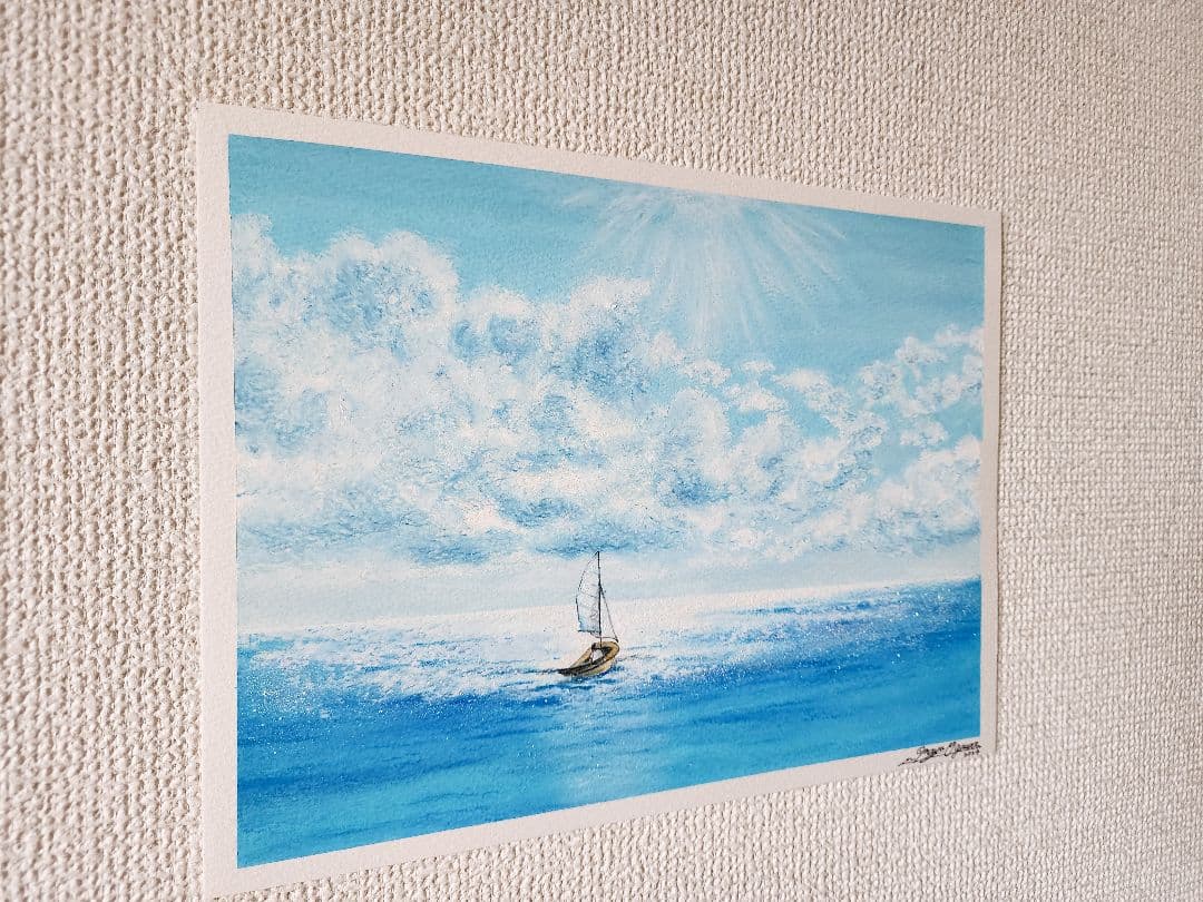 風景画　海の絵　海　夏　船の絵　帆船　アート　絵画　オイルパステル