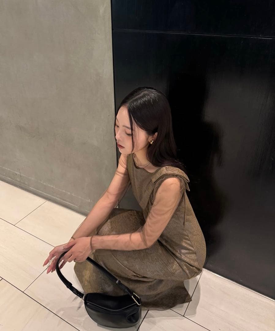 LE’RURE ショルダーリボン ジャガードドレス