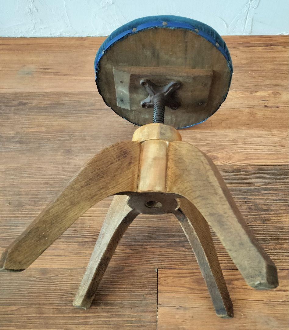 アンティークドクターチェア 丸椅子 スツール 楢 ナラ材 ベロア生地 張替済み