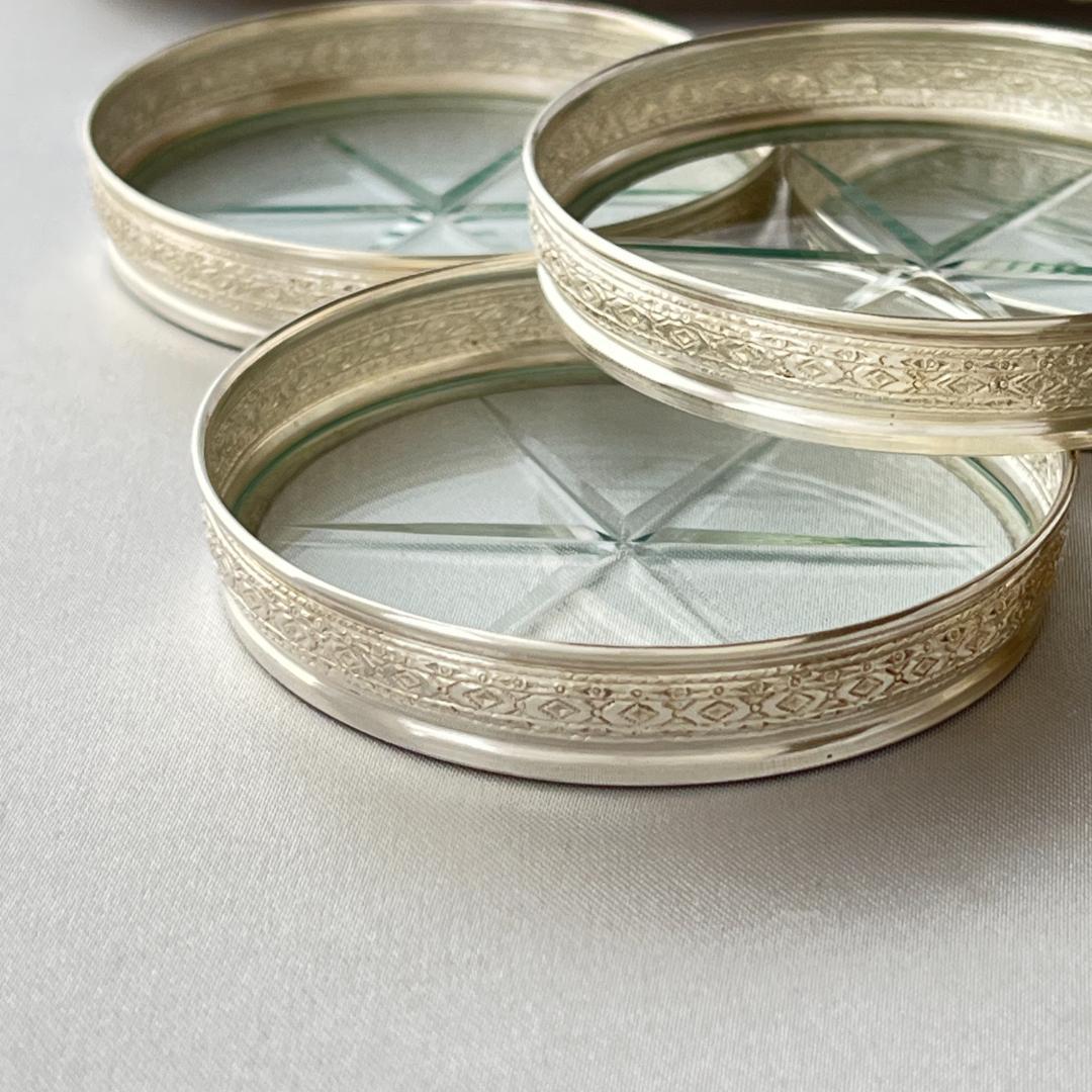 【純銀 / ガラス】ワイングラスコースター 5枚 スターリングシルバー ホルダー