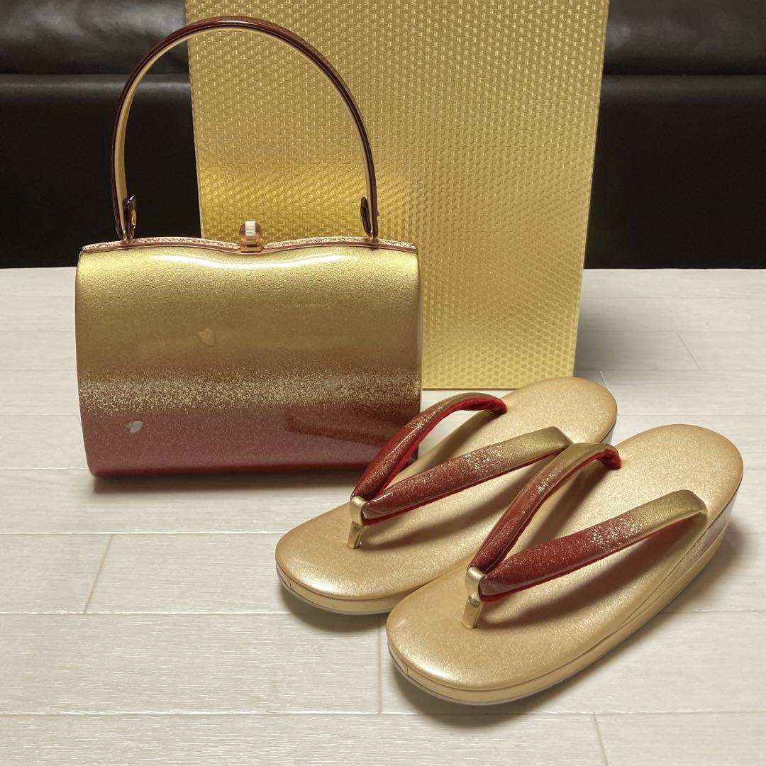 《未使用・箱付き》京都きもの友禅　夢想姿　草履バッグセット　金彩　螺鈿