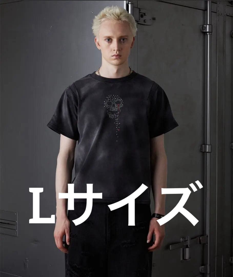 【GRANCY】 スカルラインストーンデザインtシャツ ブラック/L