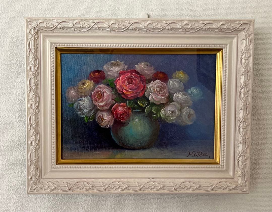 人気❣️バラの油絵　サイン有り　薔薇　SM モダン　額縁付　額無しOK❗️