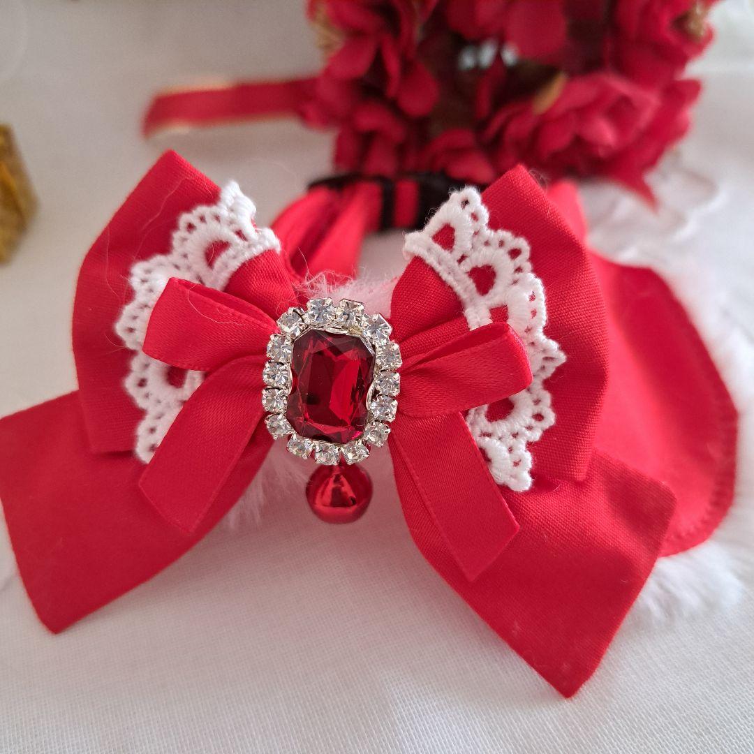 クリスマスシリーズ(赤無地)わんちゃん猫ちゃん用襟つき首輪