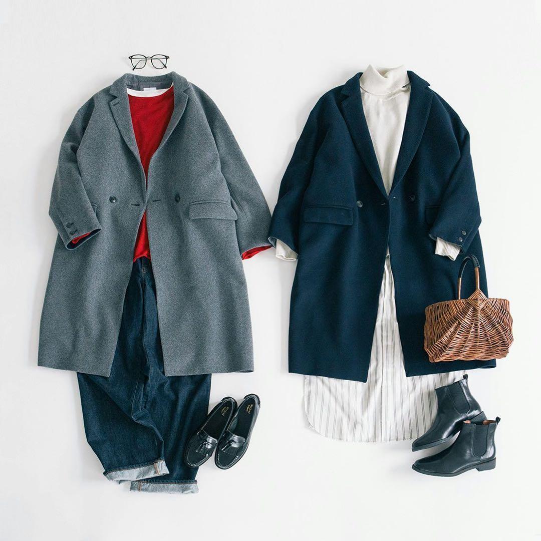 北欧 暮らしの道具店 3WAYアレンジ襟のかろやかチェスターコート ネイビー