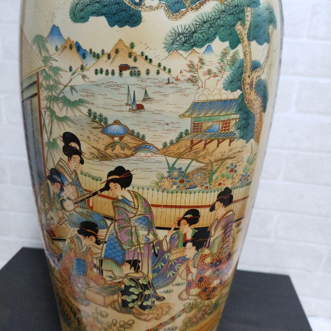 中国美術 大型飾り壺 双耳大花瓶 金彩 美人画 花鳥蝶 豪華爛漫 60cmサイズ